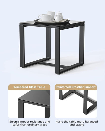 3 Pieces Patio Furniture Set Rocking Bistro Set Outdoor Rattan Conversation with Coffee Table for Garden Balcony Backyard Poolside (Grey Cushion)-3