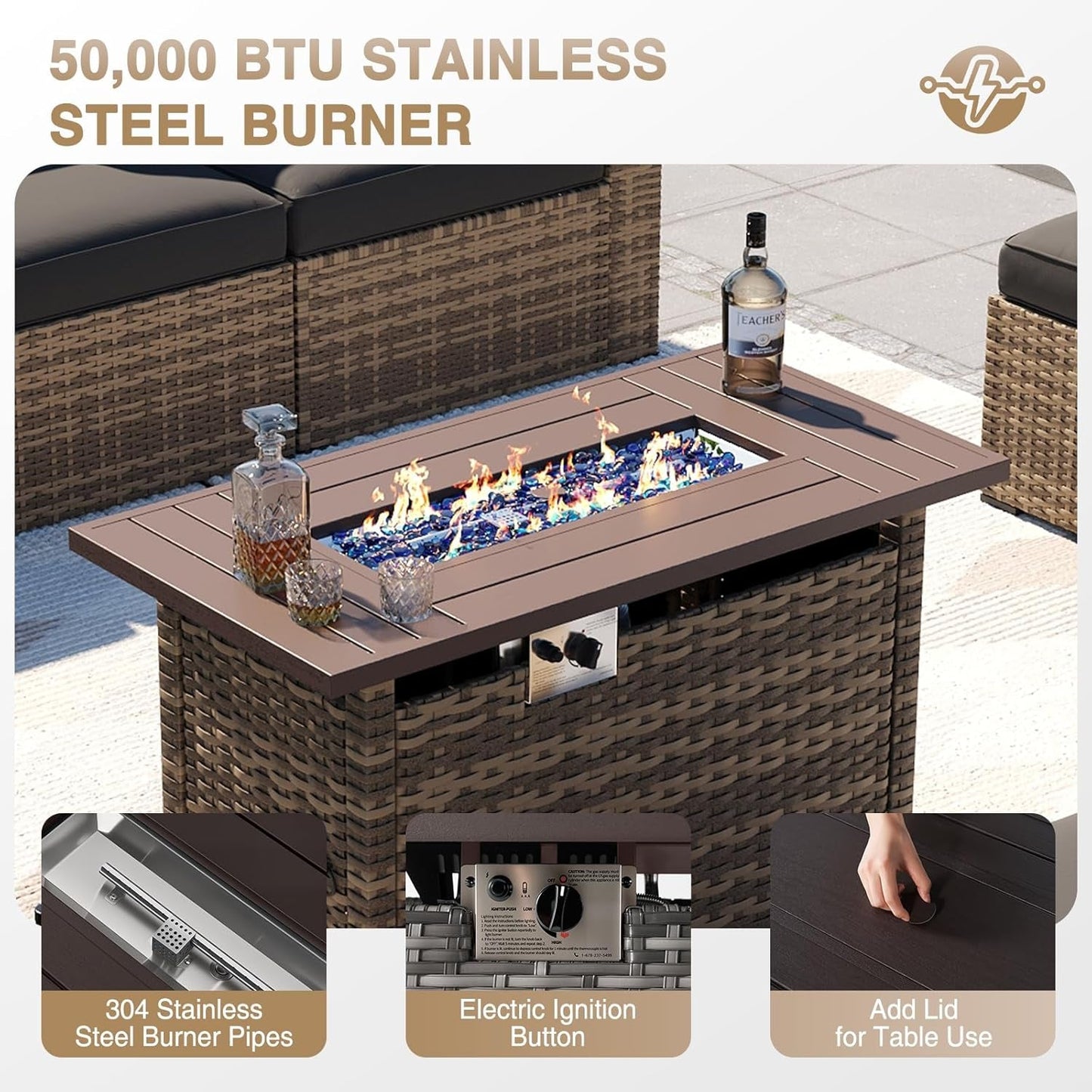 Outdoor Patio Furniture Set with Firepit Table and Cushions-2