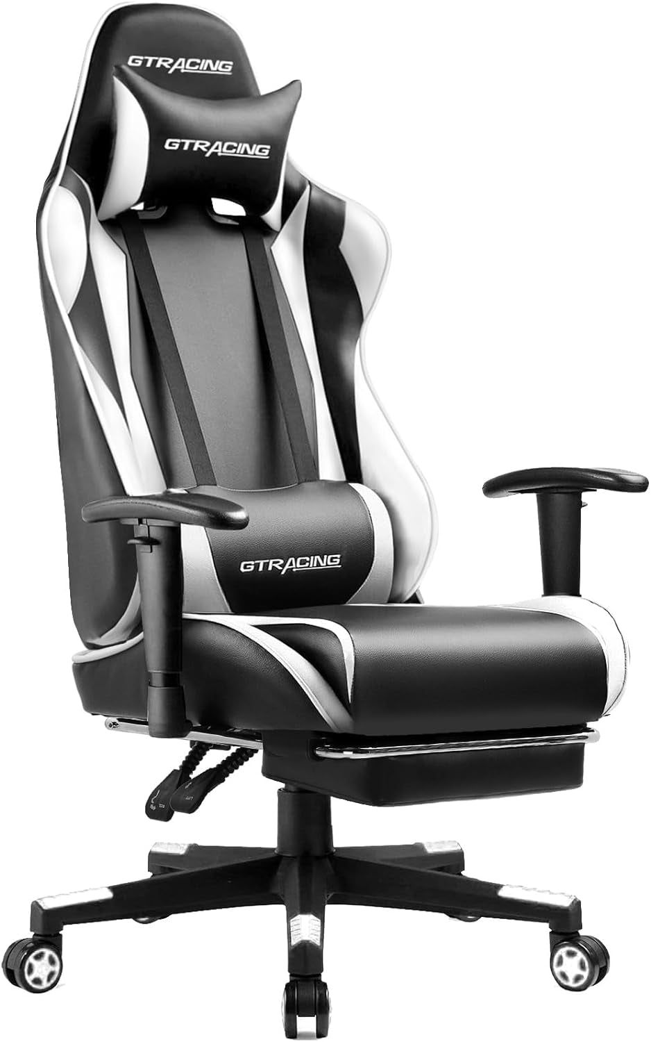 Gaming Chair with Footrest, Ergonomic Computer Game Desk Chair, Reclining Gamer Chair Seat Height Adjustment, Swivel Rocker with Headrest and Lumbar (White)-0