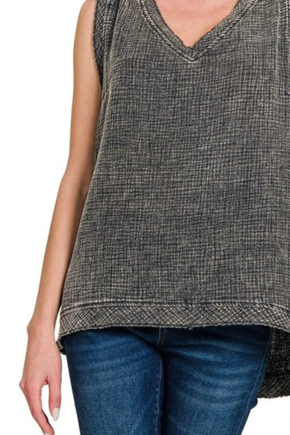 Zenana Double Gauze Raw Edge Acid Washed Tank
