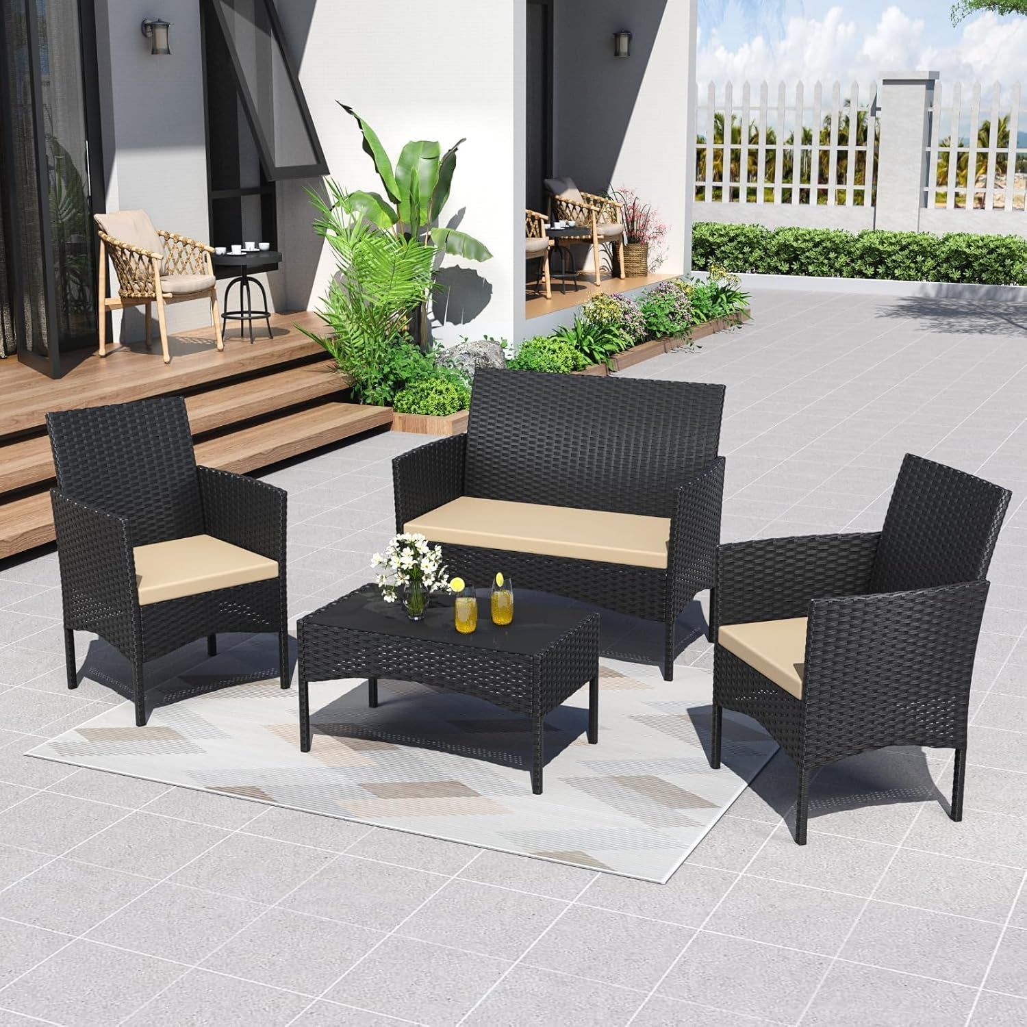 Stylish Four Piece Outdoor Rattan Patio Furniture Set-1