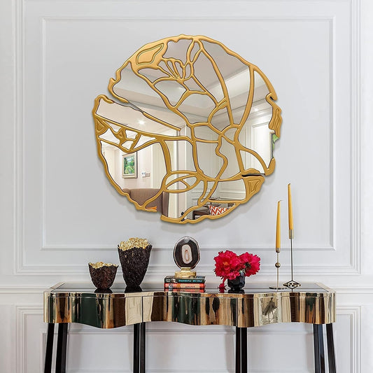 Large Irregular Frame Gold Wall Mirror - Decorative Round Mirror for Living Room, Entryway, and Bedroom Wall Decor - 31.5'' Diameter-0