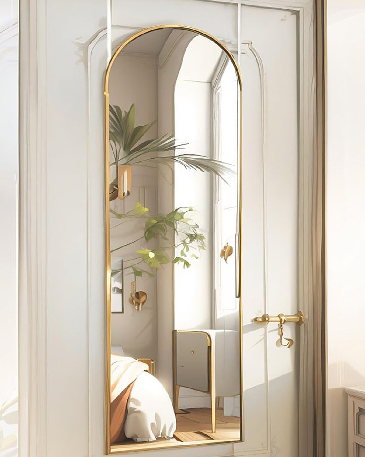 Door Mirror, Full Length Mirror over the Door, 16"X 50" Hanging Mirror, Arched, Vertical, Wall Mirror, Full Body Mirror, Gold-0