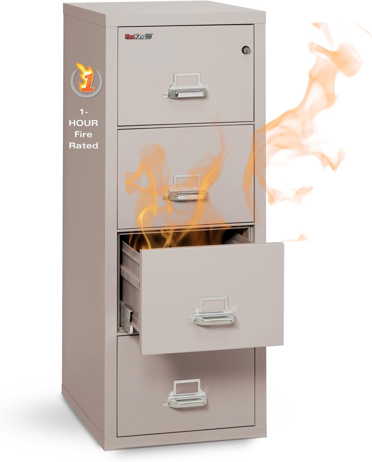 Vertical 4 Drawer Letter Fire Safe File Cabinet with Key Lock, 1 Hour Fire Rated, UL Rated & Water Resistant Home Safe, Made in the USA, Platinum-0
