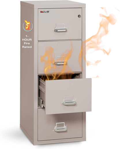 Vertical 4 Drawer Letter Fire Safe File Cabinet with Key Lock, 1 Hour Fire Rated, UL Rated & Water Resistant Home Safe, Made in the USA, Platinum-0