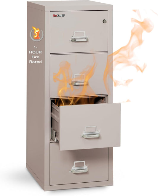 Vertical 4 Drawer Letter Fire Safe File Cabinet with Key Lock, 1 Hour Fire Rated, UL Rated & Water Resistant Home Safe, Made in the USA, Platinum-0