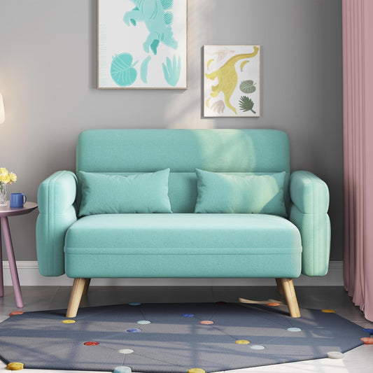 46" Small Modern Fabric Sofa Loveseat Mid Century 2 Seater Sofa Couch with Lumbar Pillows, Solid Wood Legs for Living Room, Small Space, Dorm, Office, Bedroom, Aquamarine-0