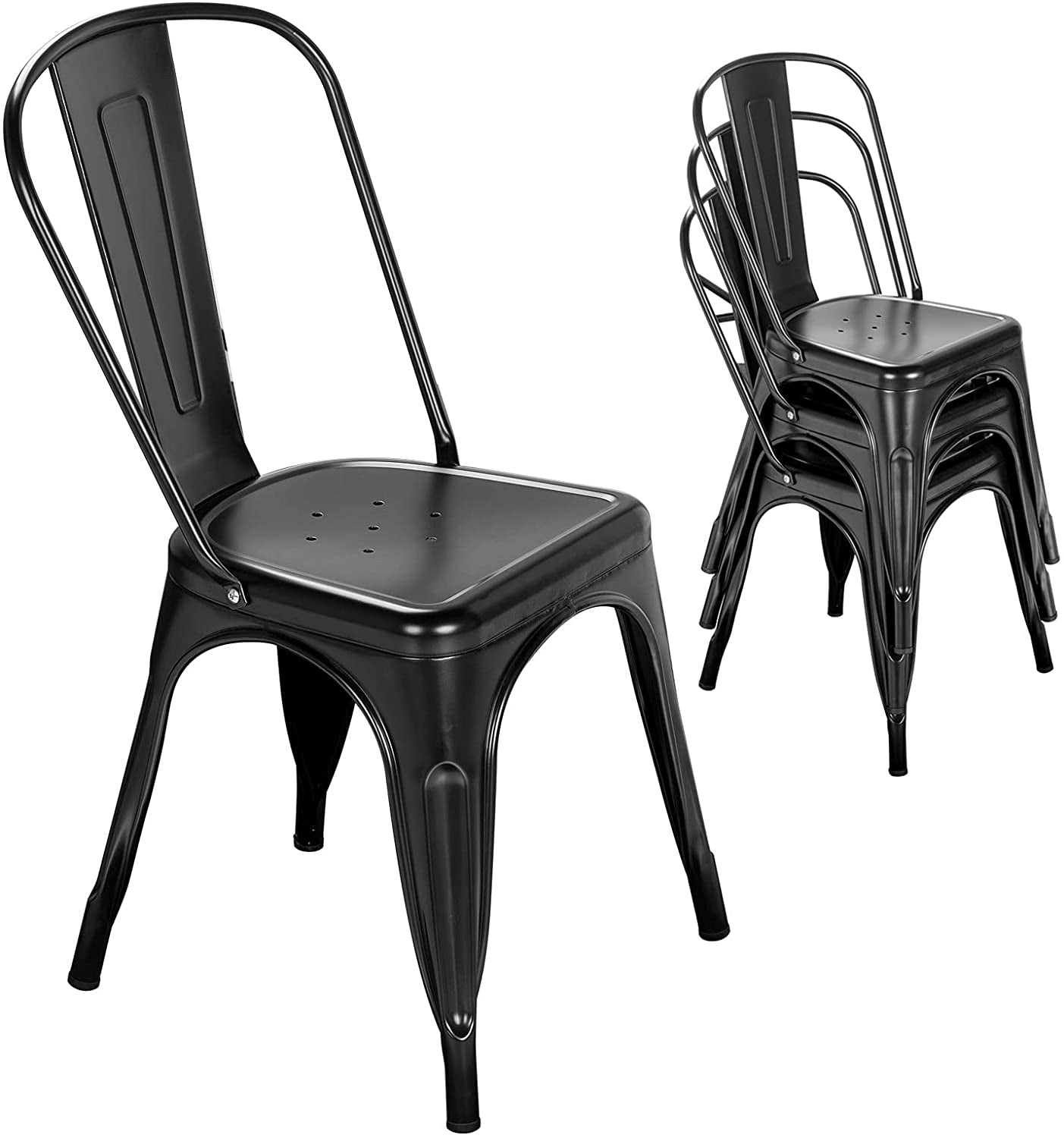 Stackable Metal Tolix Style Dining Chair, Set of 4, Black-0