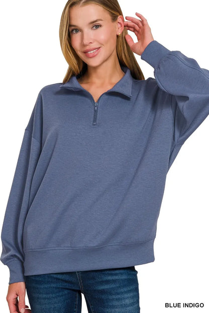 Zenana Scuba Quarter-Zip Sweatshirt