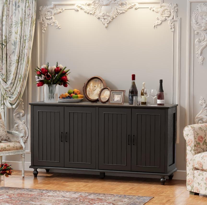 Black 62 Inch Coffee Bar Cabinet With Storage Four Door-2