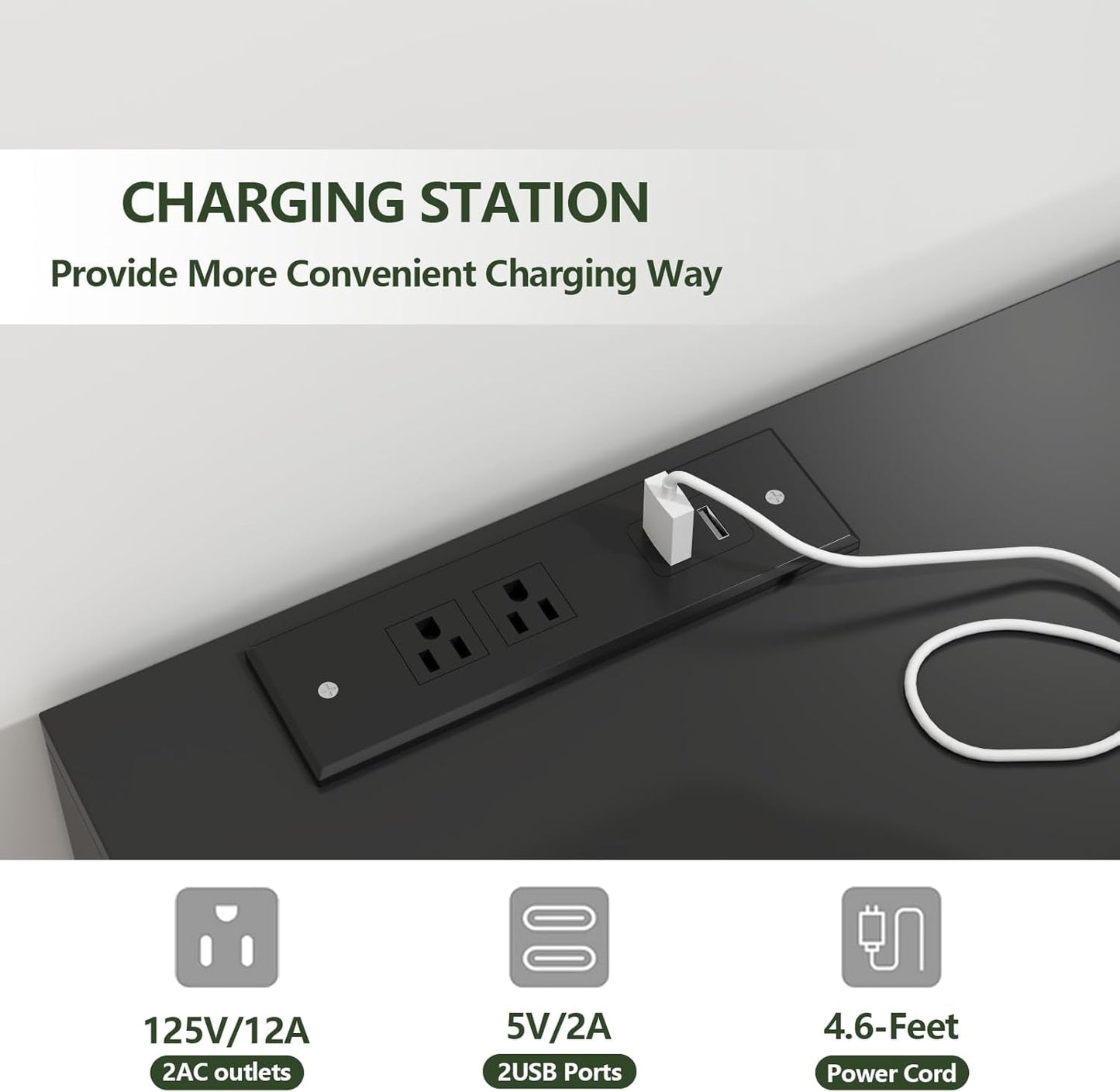 White 6-Drawer Dresser, LED, Power Outlet, Modern-1