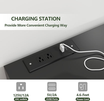 White 6-Drawer Dresser, LED, Power Outlet, Modern-1