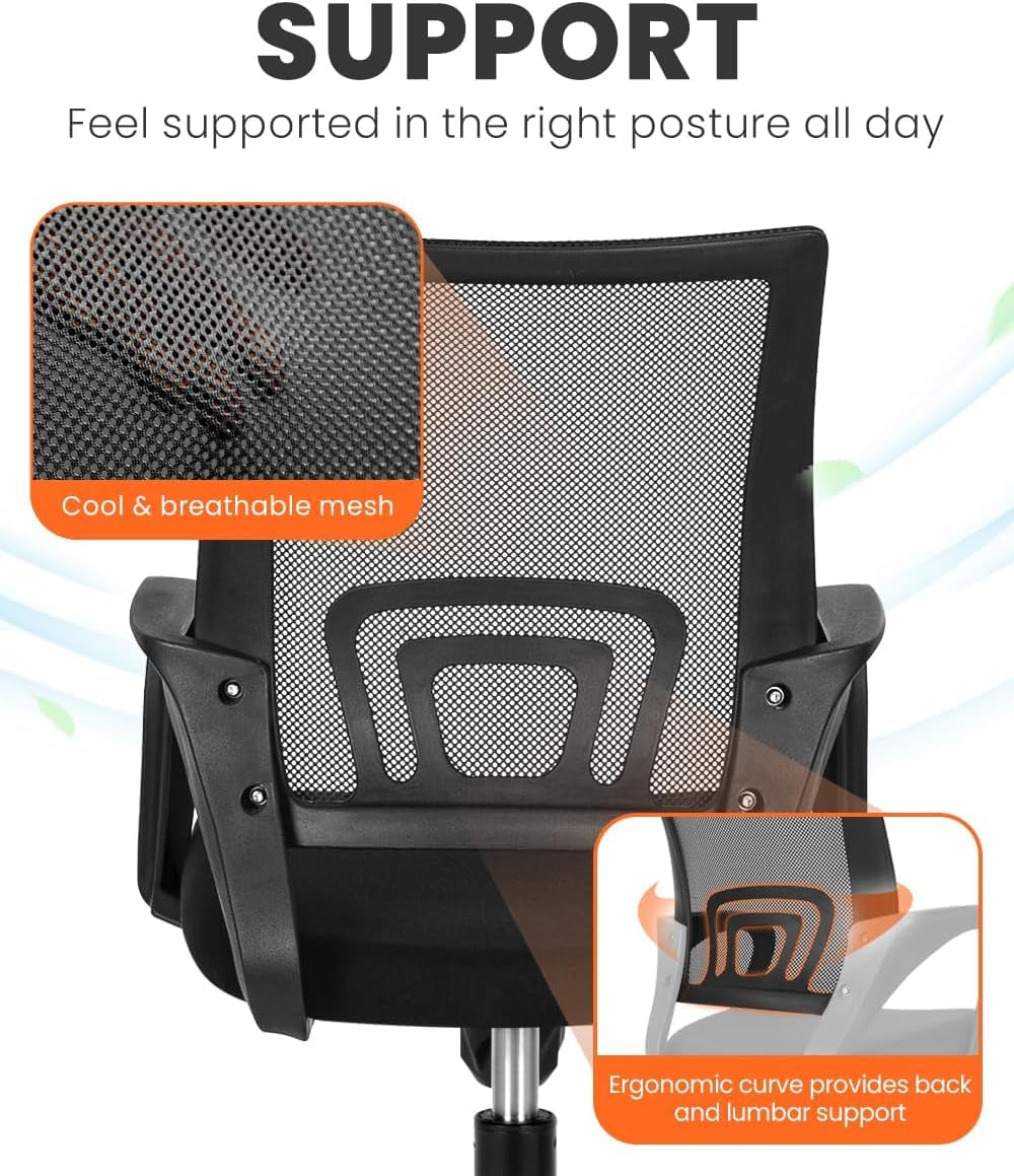 Office Chair Computer Desk Chair Gaming Ergonomic Mid Back Cushion Lumbar Support with Comfy Mesh Adjustable Swivel Rolling Home (Black)-3