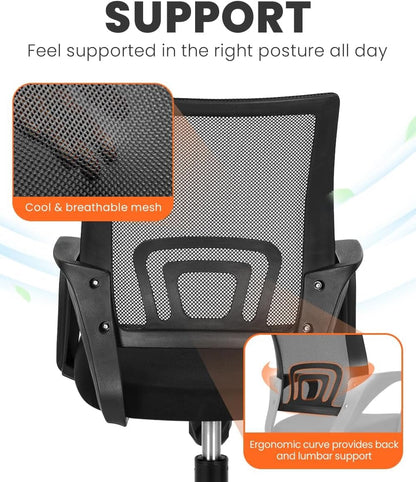 Office Chair Computer Desk Chair Gaming Ergonomic Mid Back Cushion Lumbar Support with Comfy Mesh Adjustable Swivel Rolling Home (Black)-3