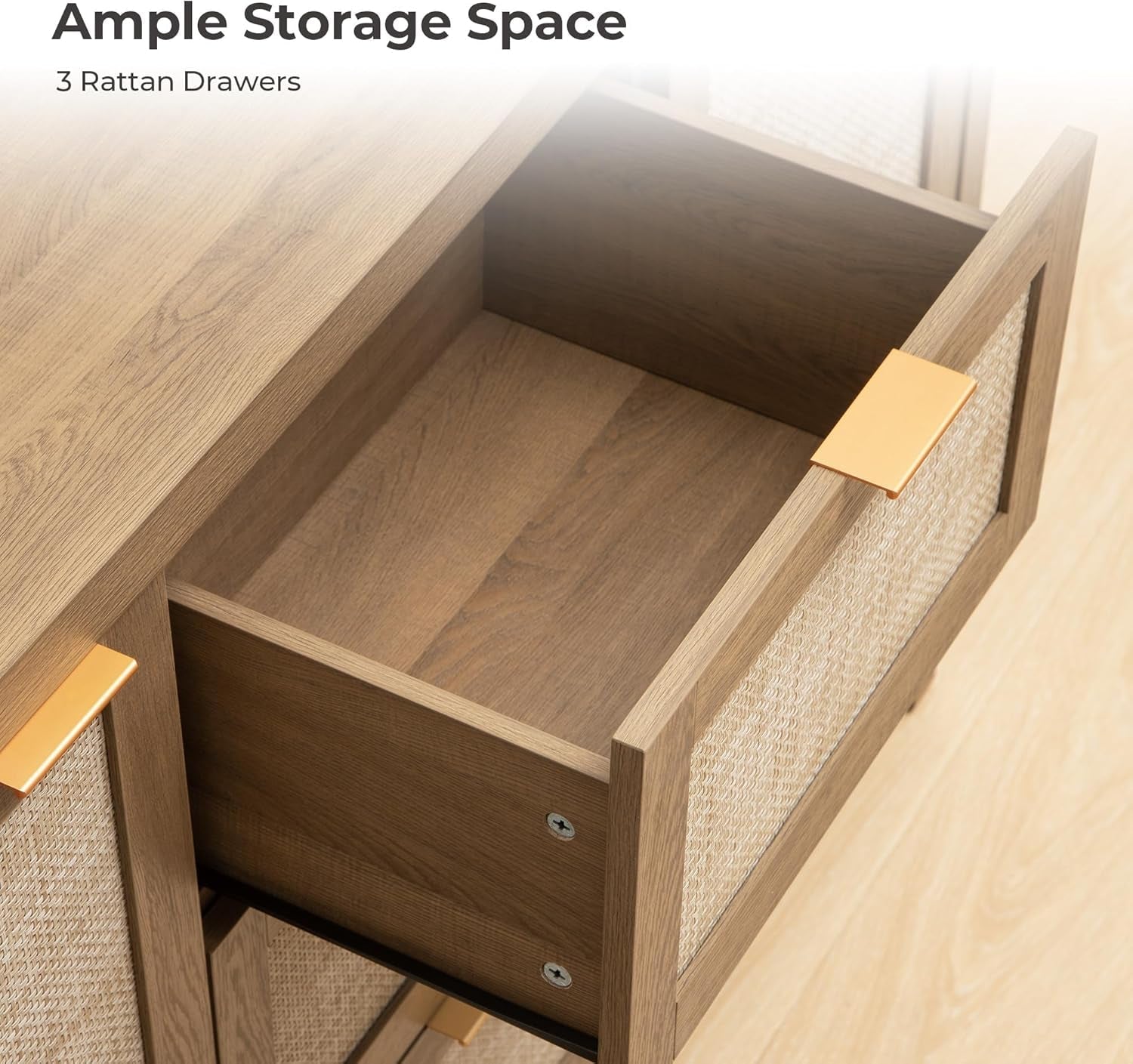 Caramel Oak Rattan Large Sideboard Buffet Storage Cabinet-3