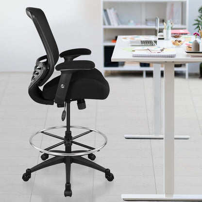 400Lbs Mesh Ergonomic Office Drafting Chair Big Adjustable Foot Ring Height Adjustable Armrest(Black)-1