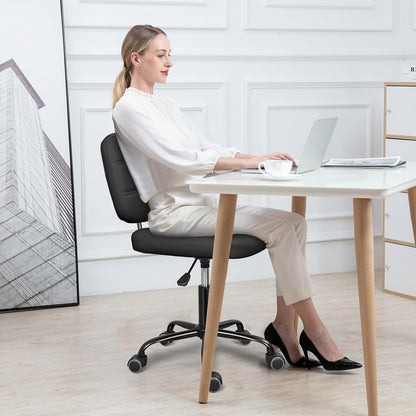 Armless Home Office Desk Chair with Wheels, Modern Ergonomic Drafting Rolling Chair with 360° Swivel Wheels,Height Adjustable Computer Task Chairs for Small Space, Black-1