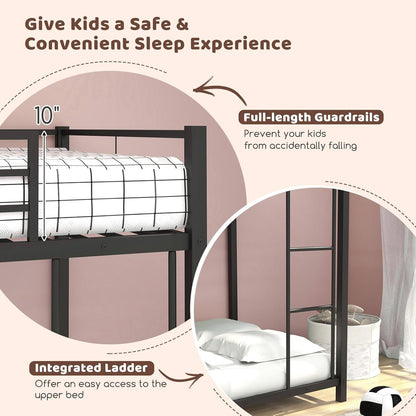 Metal Bunk Bed Twin over Twin, Classic Bunk Bed Frame with Safety Guard Rails & Side Ladder, Heavy Duty Space-Saving Design, Easy Assembly, Bunk Bed Frame for Kids (Black)-4