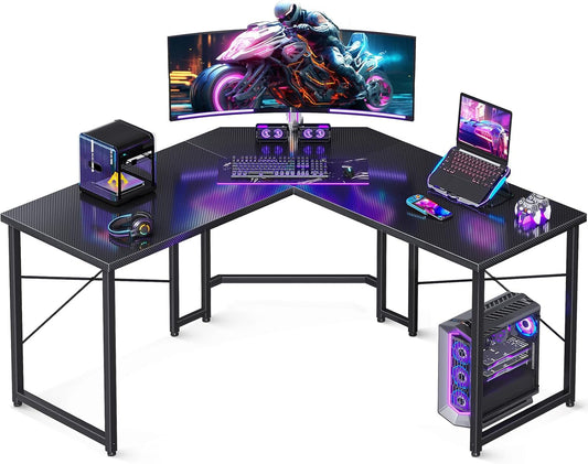 L Shaped Gaming Desk, Corner Desk Gaming Table for Home Office, Computer Desk Sturdy Writing Workstation for Small Space, Easy to Assemble, 51 Inch, Carbon Fiber Surface, Black-0