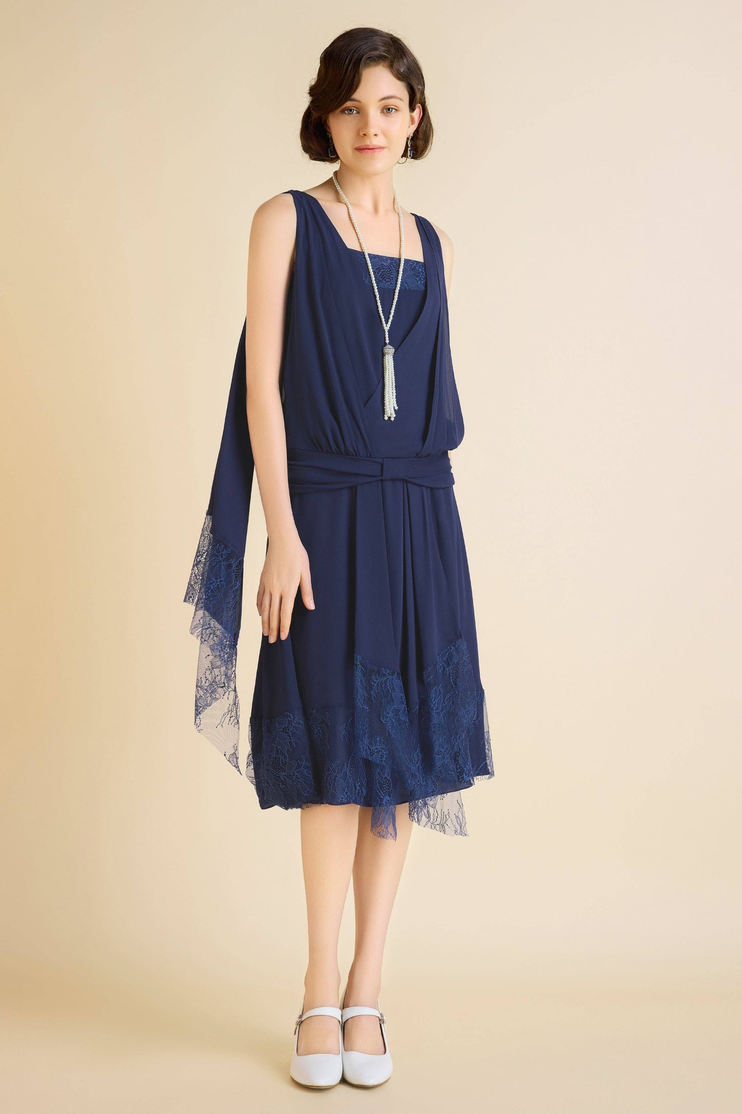 Classic Chiffon Lace Day Dress, Navy or Burnt Orange, Sizes 6, 8, 10