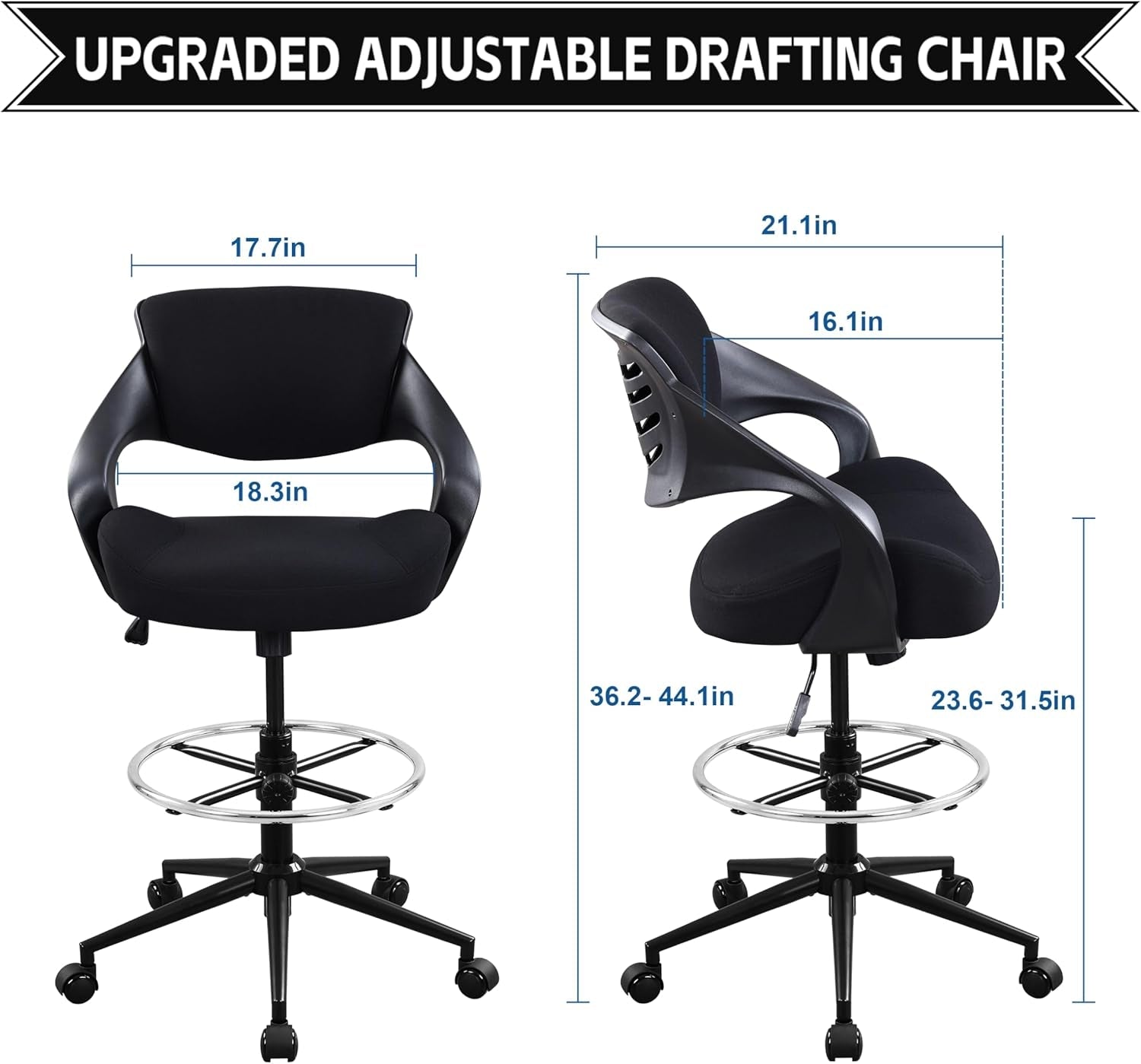 Ergonomic Drafting Chair,Standing Computer Desk Chair,Foot Ring,Lumbar Support,Swivel Task Chair-Black-1
