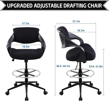 Ergonomic Drafting Chair,Standing Computer Desk Chair,Foot Ring,Lumbar Support,Swivel Task Chair-Black-1