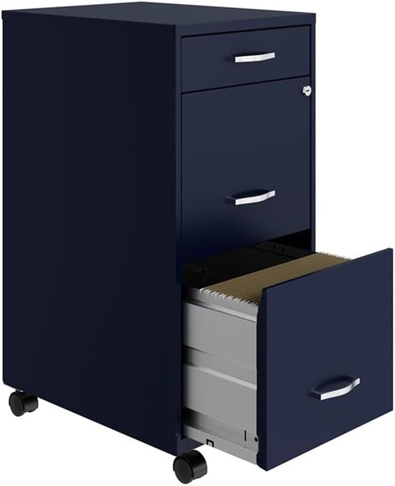 18" Deep 3 Drawer Mobile Metal File Cabinet in Navy-4