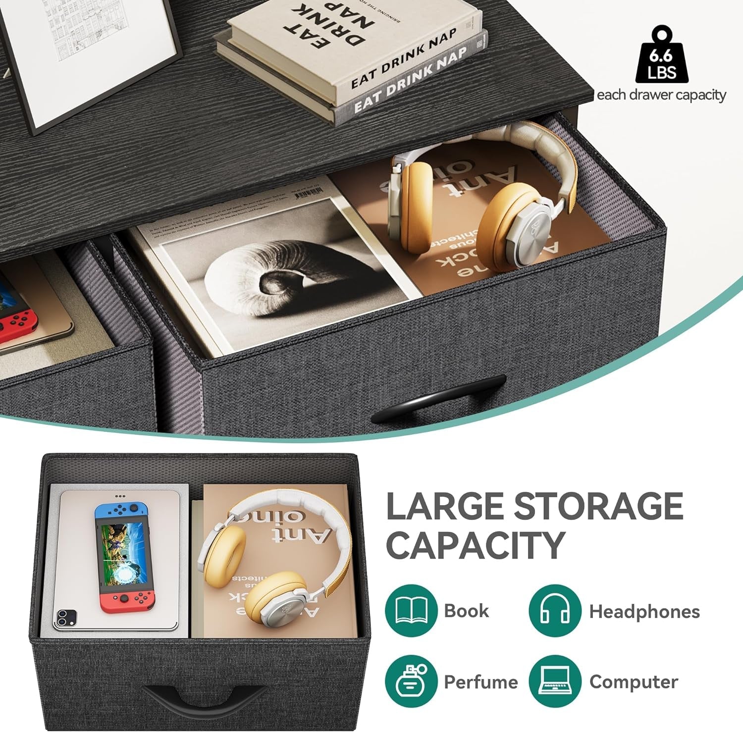 Dresser for Bedroom, Tall Dresser with 8 Drawers, Storage Tower with Fabric Bins, Chest of Drawers for Closet & Living Room-4