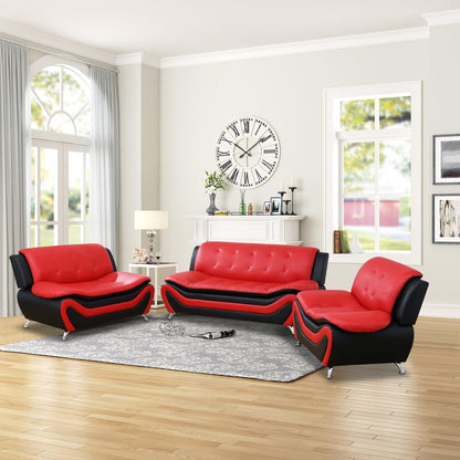 Black & Red Leather 3-Piece Living Room Sofa Set-0