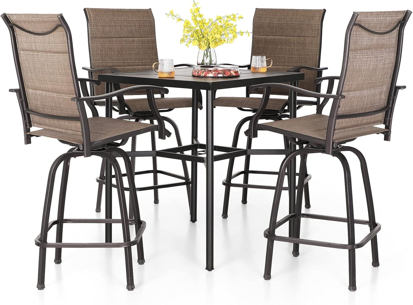 Five Piece Patio Bar Set with Swivel Padded Stools-0