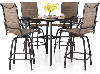 Five Piece Patio Bar Set with Swivel Padded Stools-0