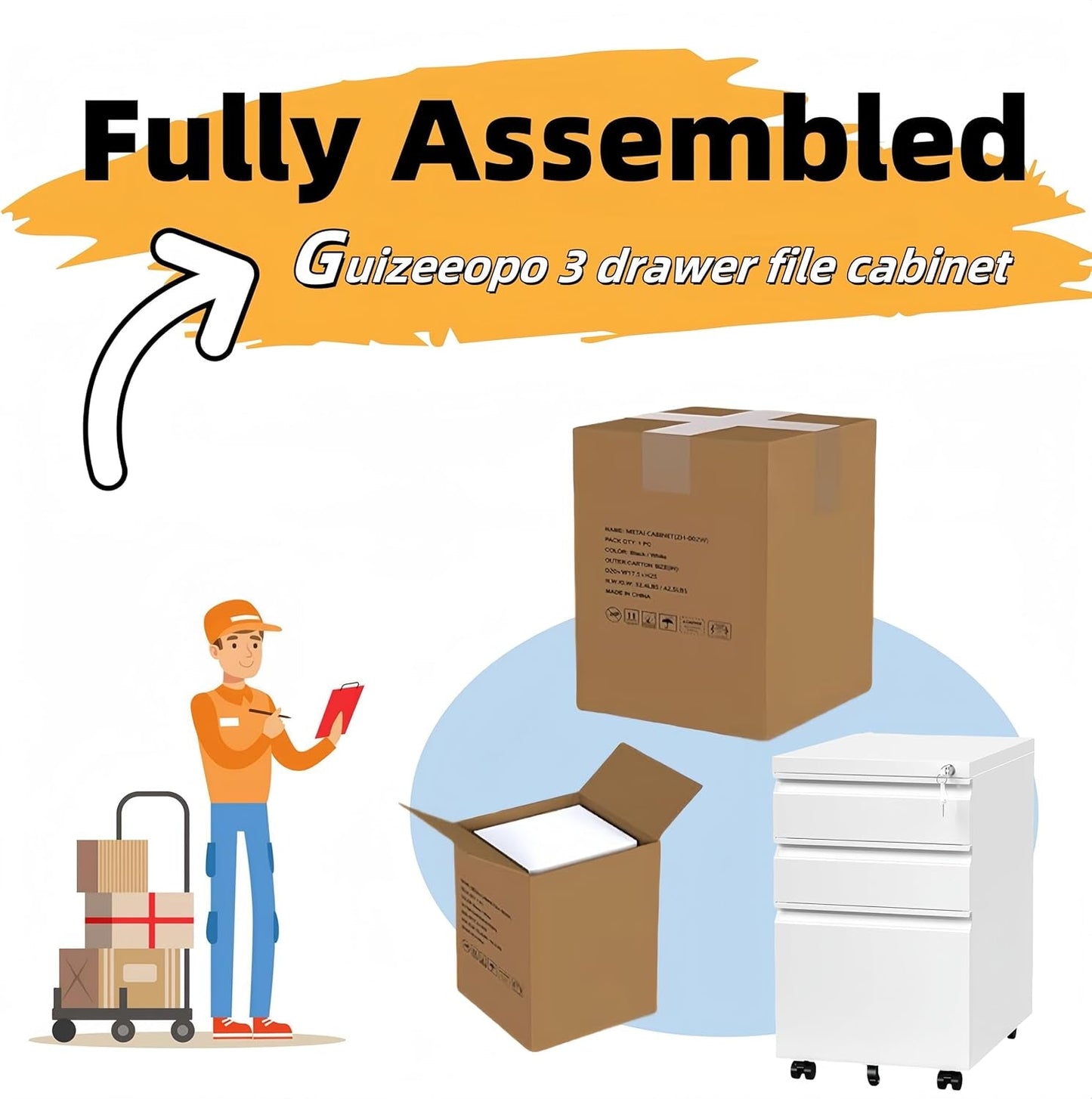 3 Drawer File Cabinet with Lock, File Cabinets for Home Office,Under Desk Cabinet, Locking File Cabinet for A4/Letter/Legal, Fully Assembled Expect Casters, Matte White-3