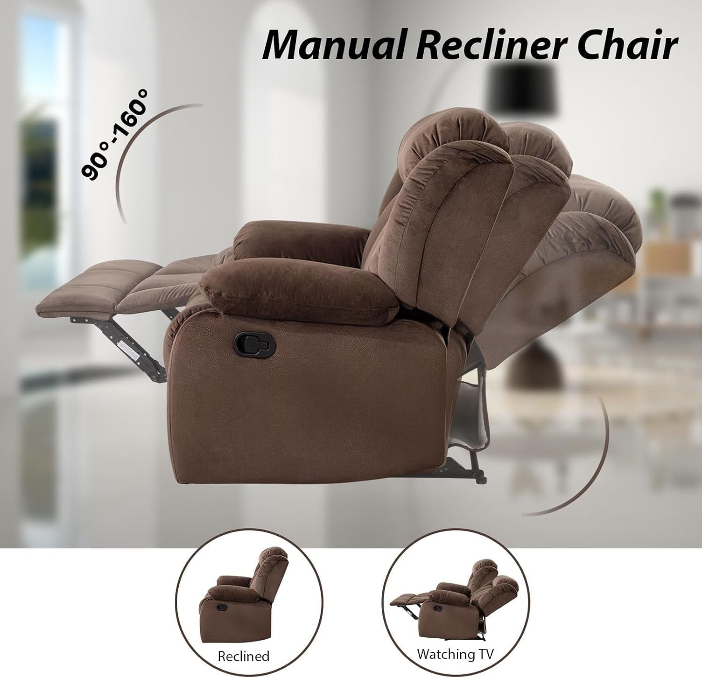 Manual Reclining Sofa Set, Classic Recliner Sofa with Overstuffed Arms and Backrest, Include 1 Recliner Chair and 1 3-Seat Reclining Sofa (Recliner+Sofa)-3