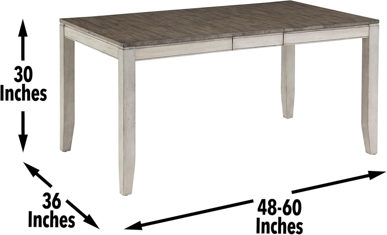 Furniture Abacus Rectangular Dining Table, 48"-60" Table W/ 12" Butterfly Leaf Extention, Seats up to 6, Kitchen/Dining/Living Room, Asian Hardwood Solids, 36" D X 48" W X 30" H, Gray-2