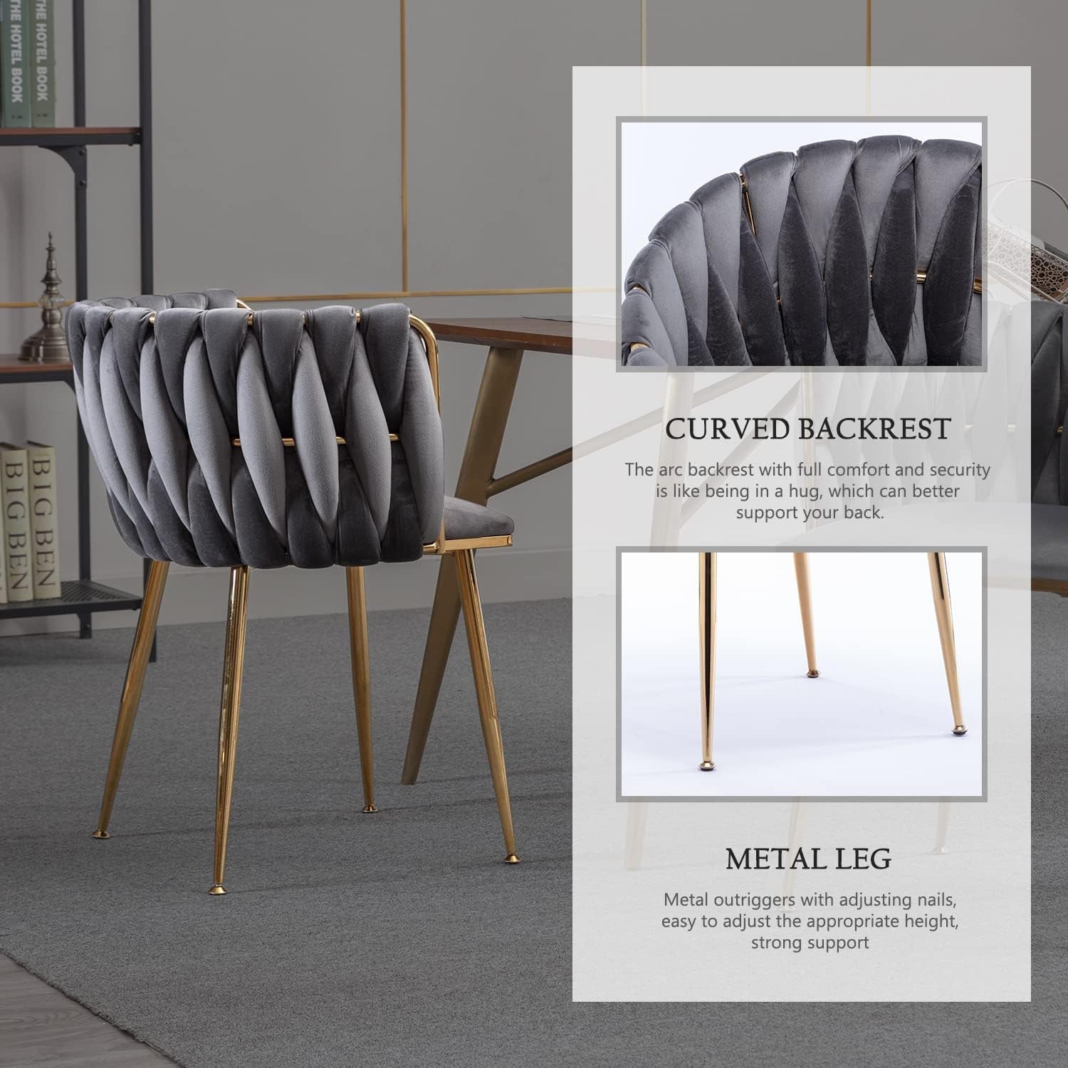 Velvet Dining Chairs Set of 4, Modern Dining Chair with Gold Metal Legs, Luxury Tufted Dining Chairs for Living Room, Bedroom, Kitchen (Grey)-4