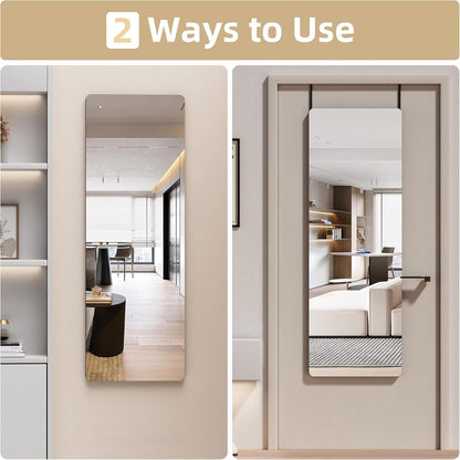 Door Mirror Full Length, 47"X 16" Full Body over the Door Hanging Wall Mounted Mirror for Bedroom, Living Room, Cloakroom, round Black-2