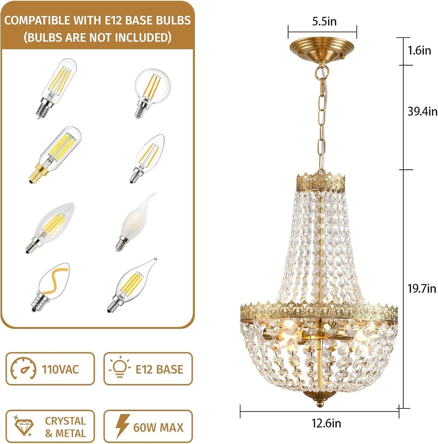 Antique Brass Crystal Chandelier Four Light Pendant-1