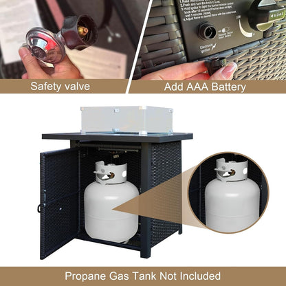 8-Piece Patio Set Furniture Rattan Wicker Outdoor Sectional Sofa with 28" Gas Fire Pit Set and Cushions, Conversation Set for Backyard, Patio, Garden, Brown/Peacock Blue-3