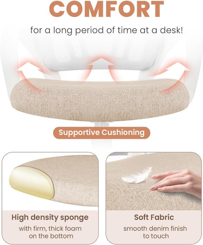 Office Chair Computer Desk Chair Gaming Ergonomic Mid Back Cushion Lumbar Support with Comfy Mesh Adjustable Swivel Rolling Home (Beige)-4