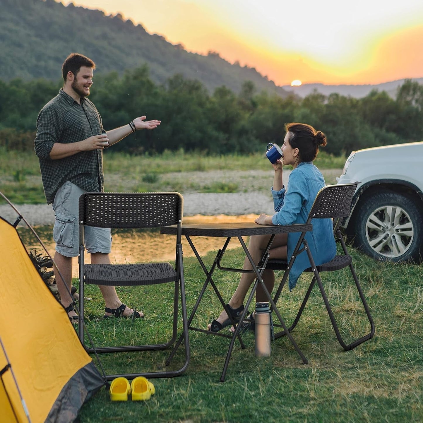 3 Pieces Folding Patio Bistro Set Bistro Table and Chairs Set for Outside, All Weather Small Patio Set for Balcony Porch Backyard, Black-1