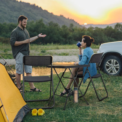 3 Pieces Folding Patio Bistro Set Bistro Table and Chairs Set for Outside, All Weather Small Patio Set for Balcony Porch Backyard, Black-1