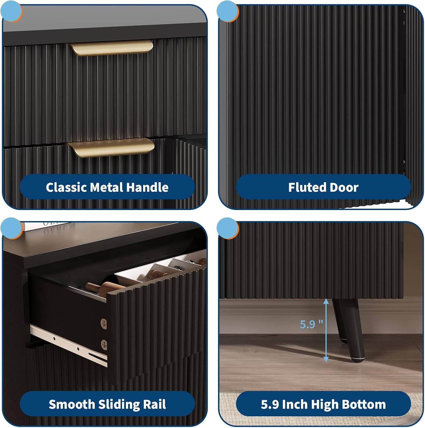 47In Black Sideboard Buffet Cabinet With Adjustable Shelves-4