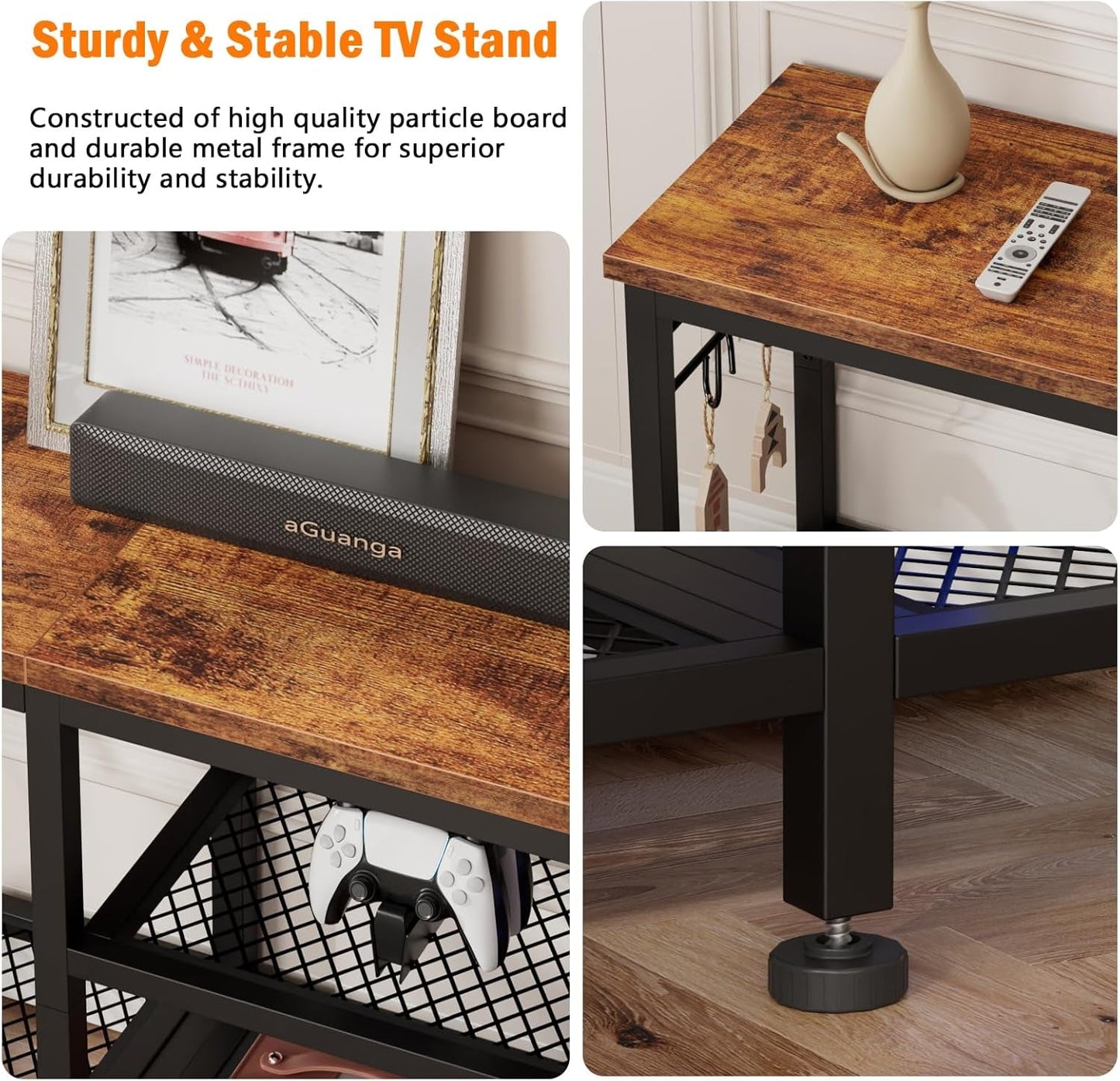 TV Stand for Tvs up to 55 Inch, Entertainment Center with Open Storage Shelves, TV Media Console Table with Soundbar Shelf for Living Room, Bedroom, Rustic Brown-3