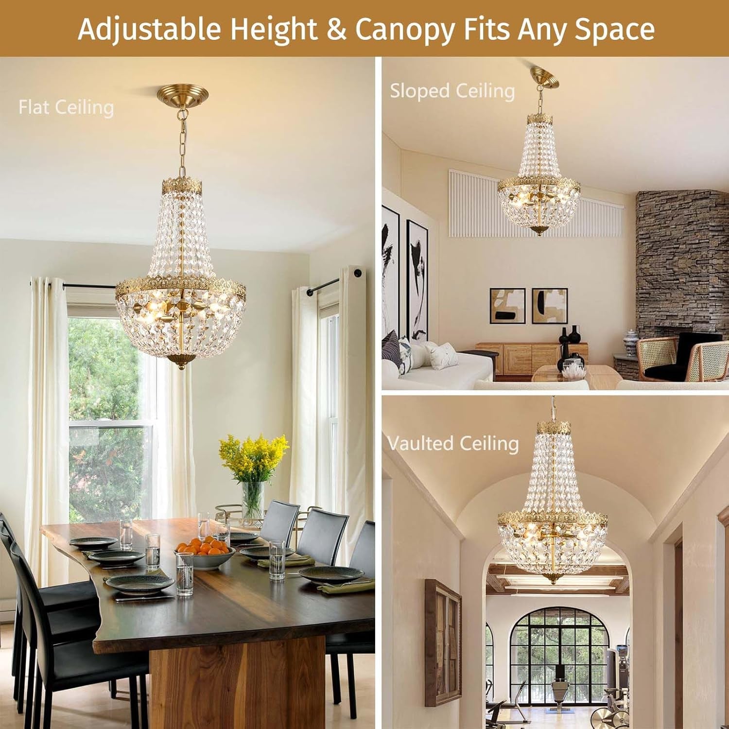 Antique Brass Crystal Chandelier Four Light Pendant-3