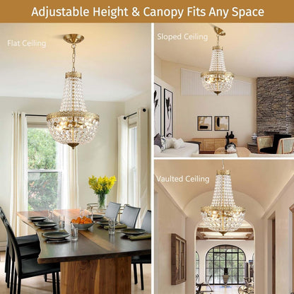 Antique Brass Crystal Chandelier Four Light Pendant-3