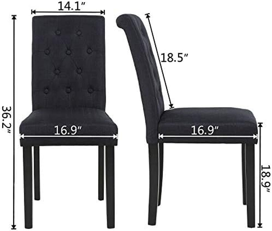 Set of 2 Upholstered Fabric Dining Chairs with Button-Tufted Details (Black)-2