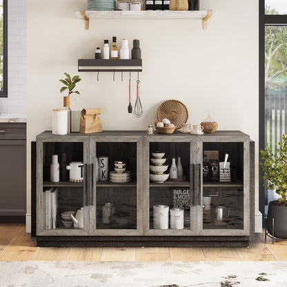 Sideboard Buffet Cabinet, Modern Wood Glass-Buffet-Sideboard with Storage, Console Table for Kitchen, Dining Room, Living Room, Hallway, or Entrance - Brixston (Grey)-3