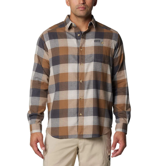 Columbia Mens Cornell Woods Flannel Long Sleeve Shirt Dark Stone Ombre Buffalo X-Large