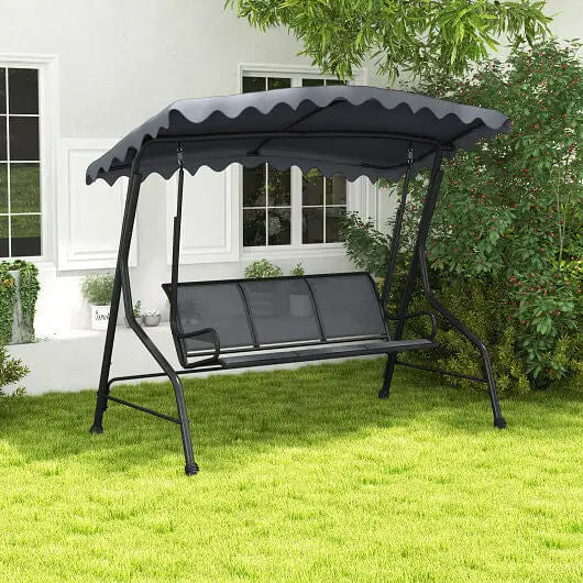 3-Seat Outdoor Porch Canopy Swing with Adjustable Shading-Gray - Porch Swings