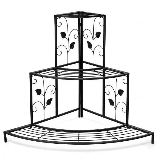 3 Tier Floral Corner Metal Plant Pot Rack - Color:Black - Plant Stands
